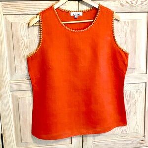 August Silk Options Linen Sleeveless Blouse Embroidery Neckline Boho Orange